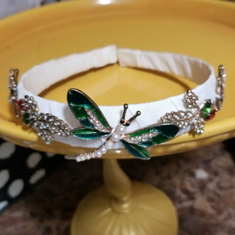 David Charles Girls Enamel & Pearl Dragonfly Headband Jewled